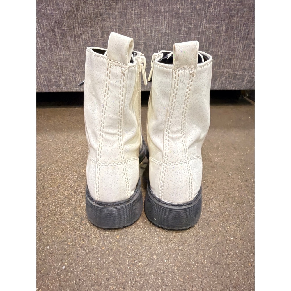 Wonder Nation Kids White Glitter Combat Boots Lace Up Side Zip Size 3 - Picture 2 of 6